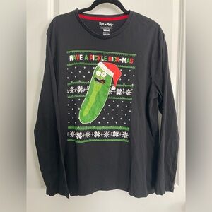 Rick and Morty Pickle Rick Christmas Long Sleeve Tee Men’s 2XL Black 100% Cotton